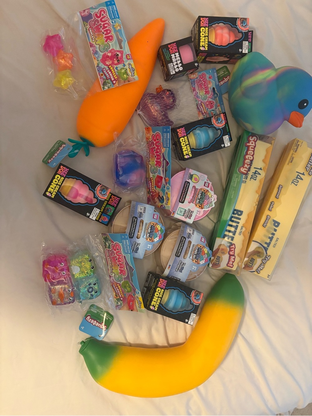 Squeezzy Giant Banana & Rainbow Duck Kids Toys Bundle - Assorted Colors